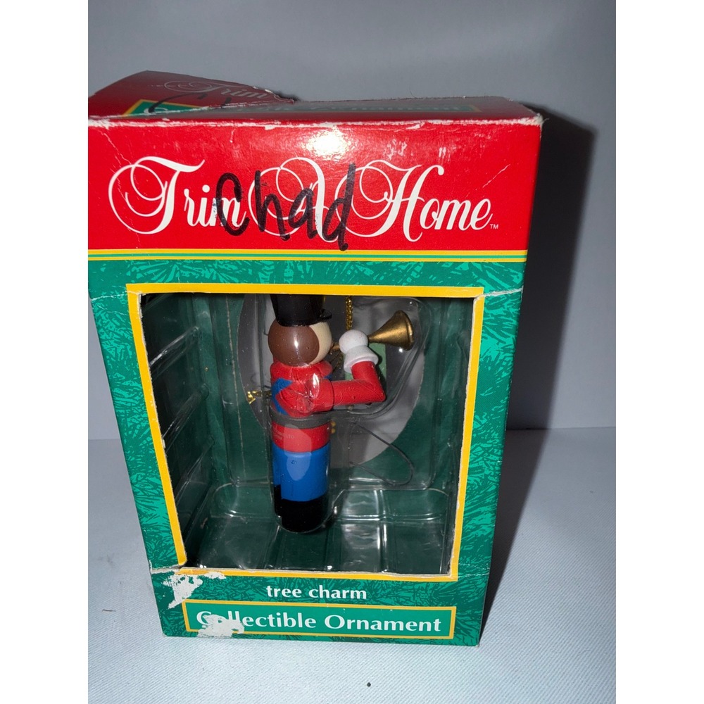 Vintage‎ Trim A Home Toy Soldier Trumpet Wooden Christmas Ornament 1993 Boxed